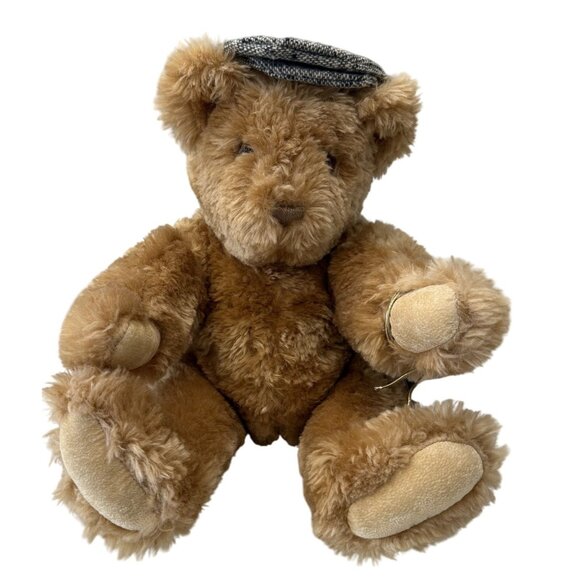 Vermont Teddy Bear Vintage 1994 17" Brown Plush With Tweed Hat/Cap Jointed - Picture 1 of 9